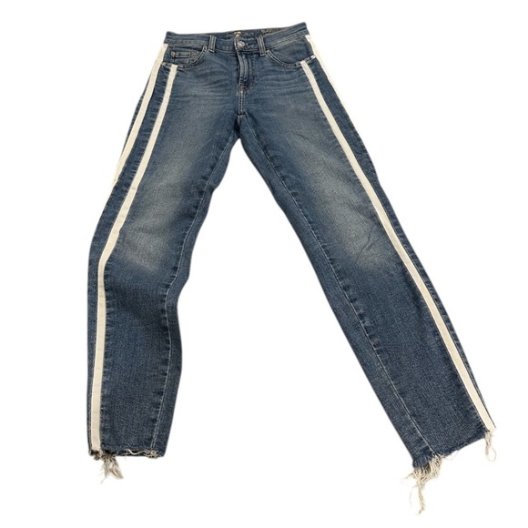 7 For All Mankind Ankle Skinny with Cut Off Hem and Double White Stripes-Size 24 - Picture 3 of 14